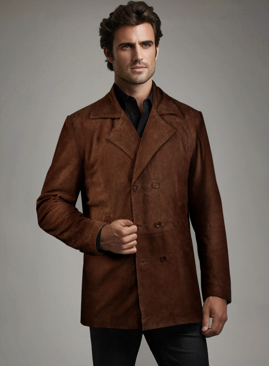 Suede/Cotton Peacoat store in tan.