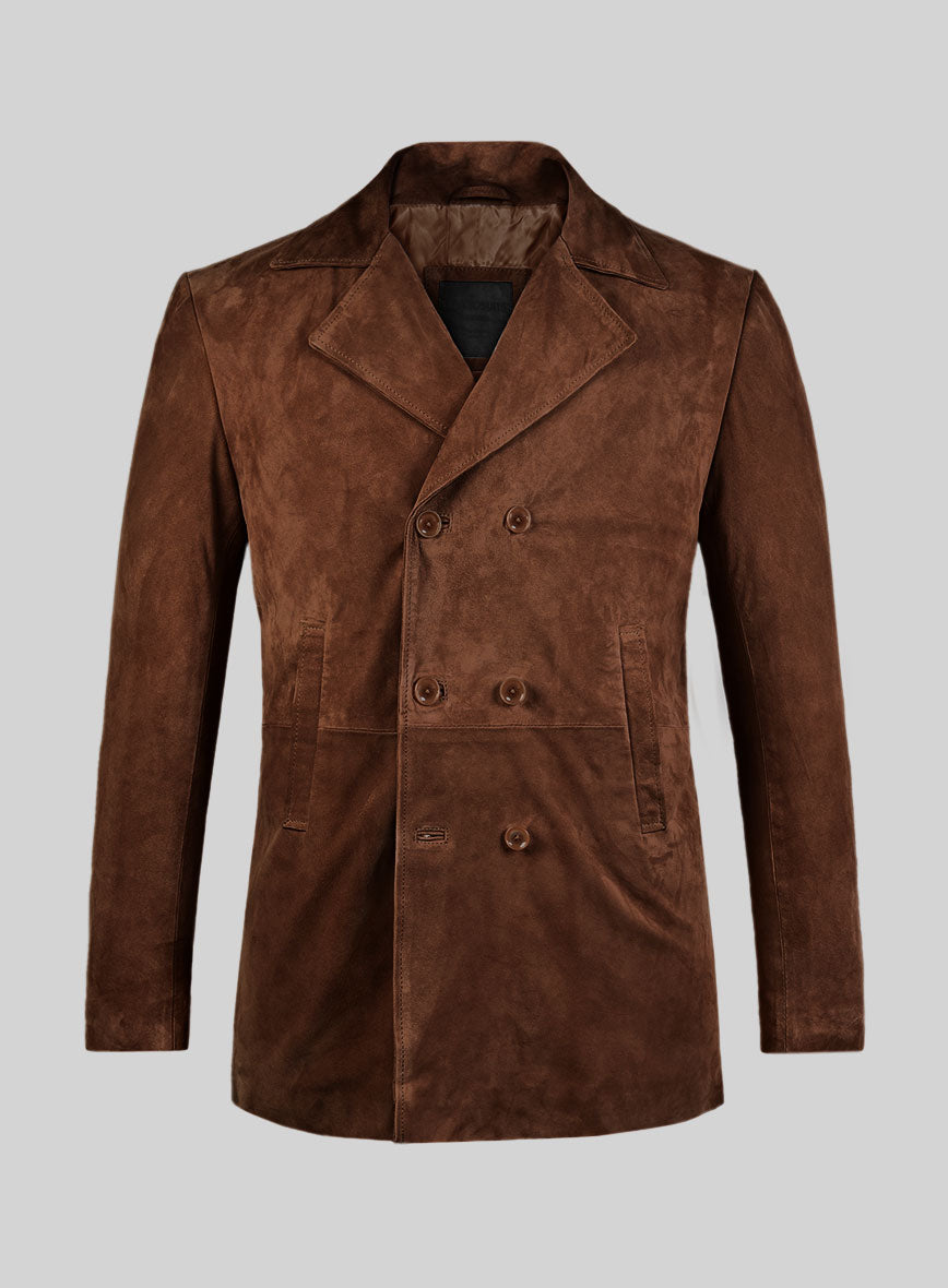 Tan Brown Suede Leather Pea Coat - StudioSuits