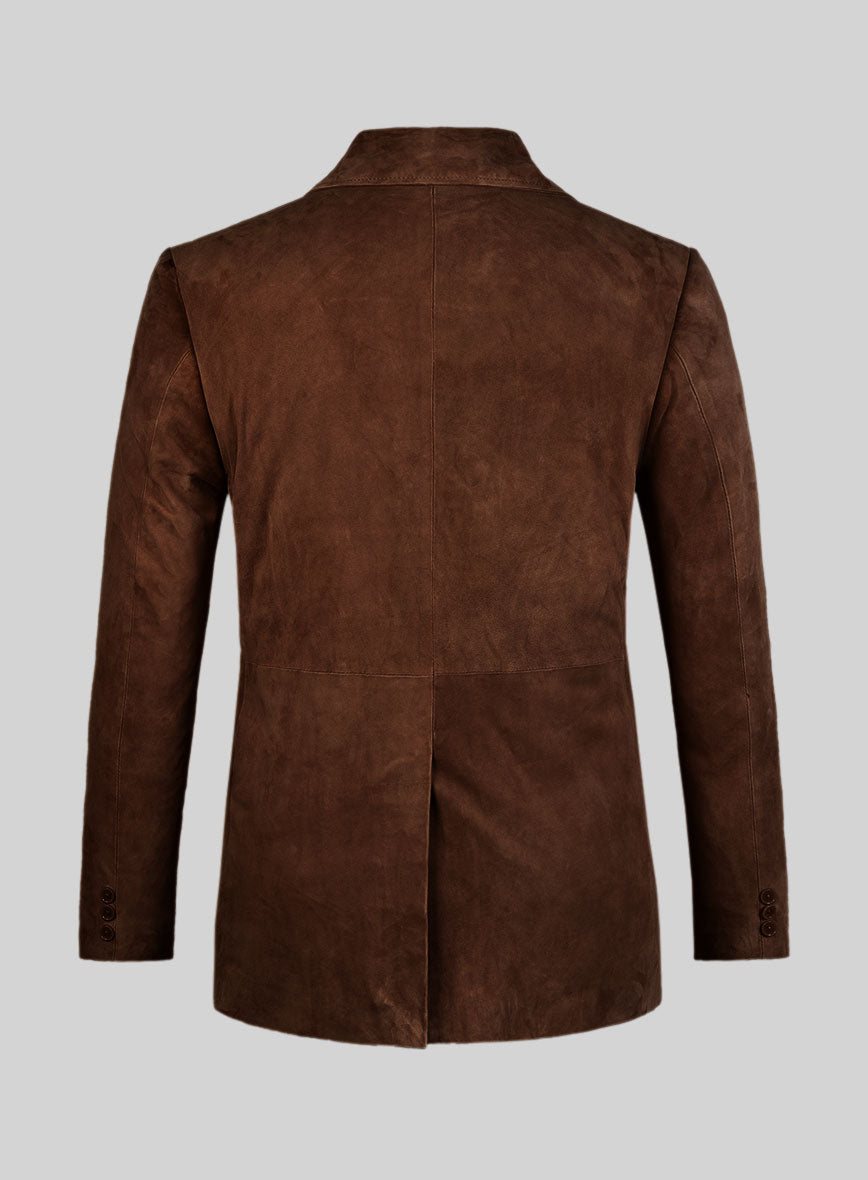 Tan Brown Suede Leather Pea Coat - StudioSuits