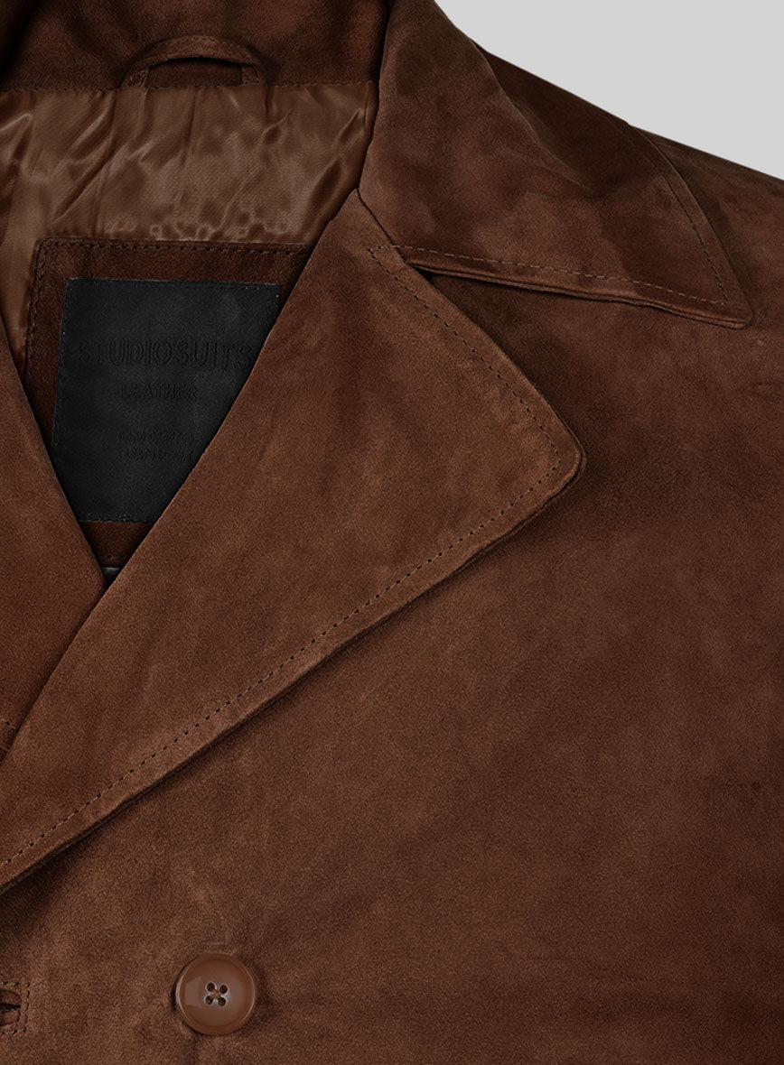 Tan Brown Suede Leather Pea Coat - StudioSuits