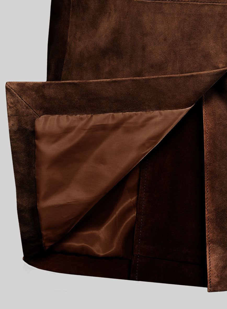 Tan Brown Suede Leather Pea Coat - StudioSuits