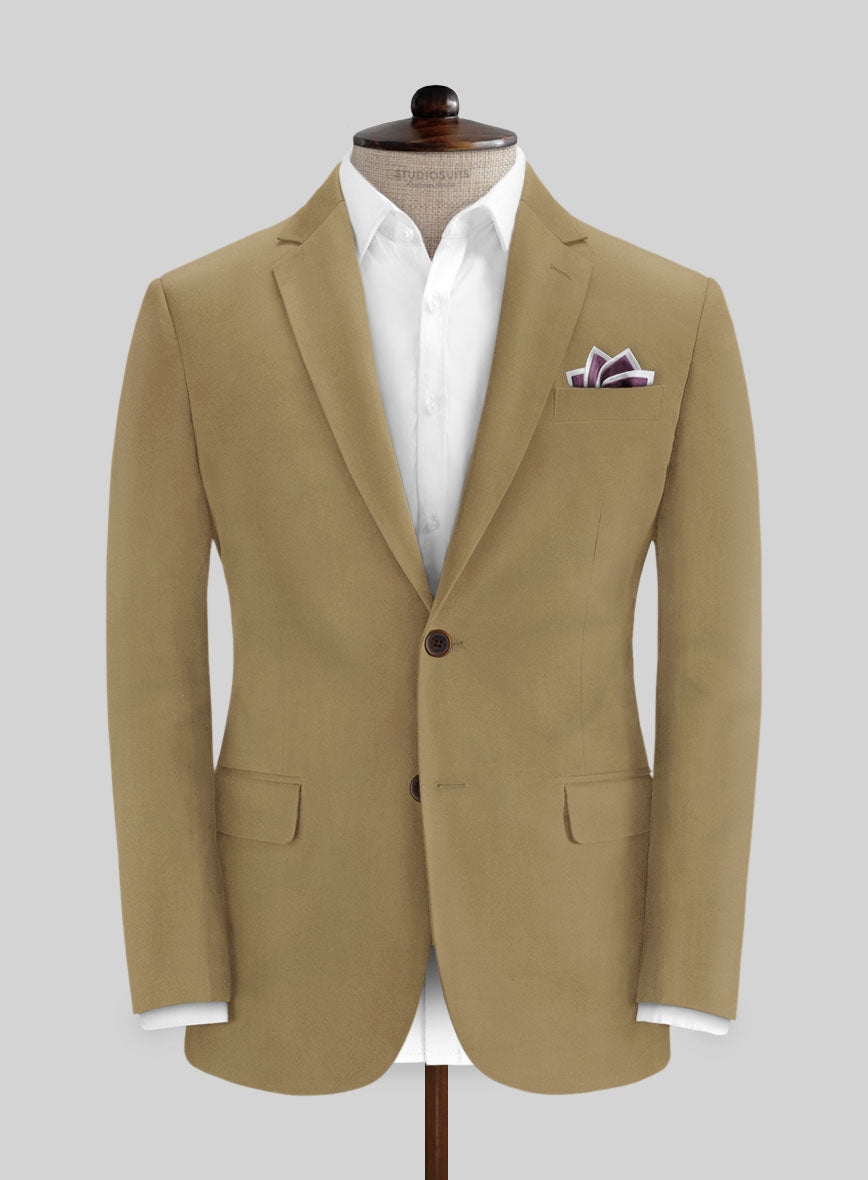 Tan Feather Cotton Canvas Stretch  Jacket - StudioSuits