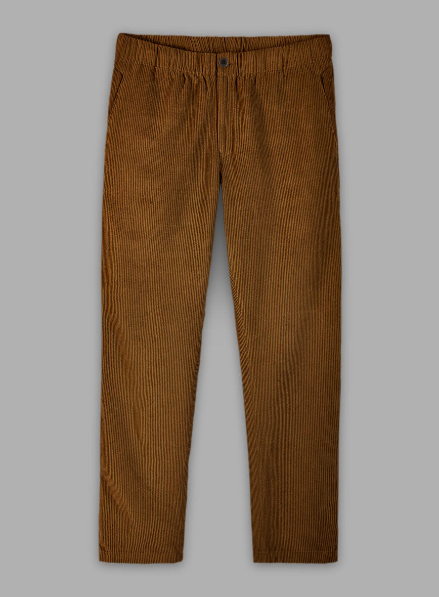 Tan Stretch Pin Corduroy Easy Pants - StudioSuits