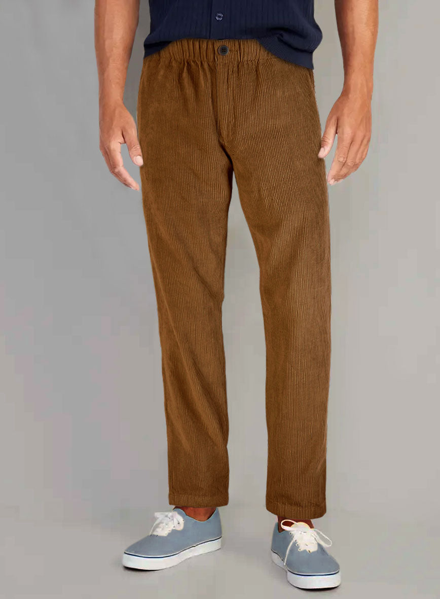 Tan Stretch Pin Corduroy Easy Pants - StudioSuits