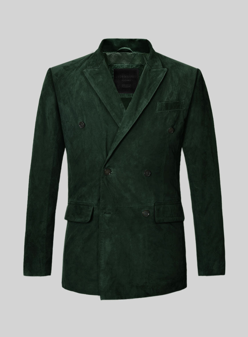 Timber Green Suede Double Breasted Blazer - StudioSuits