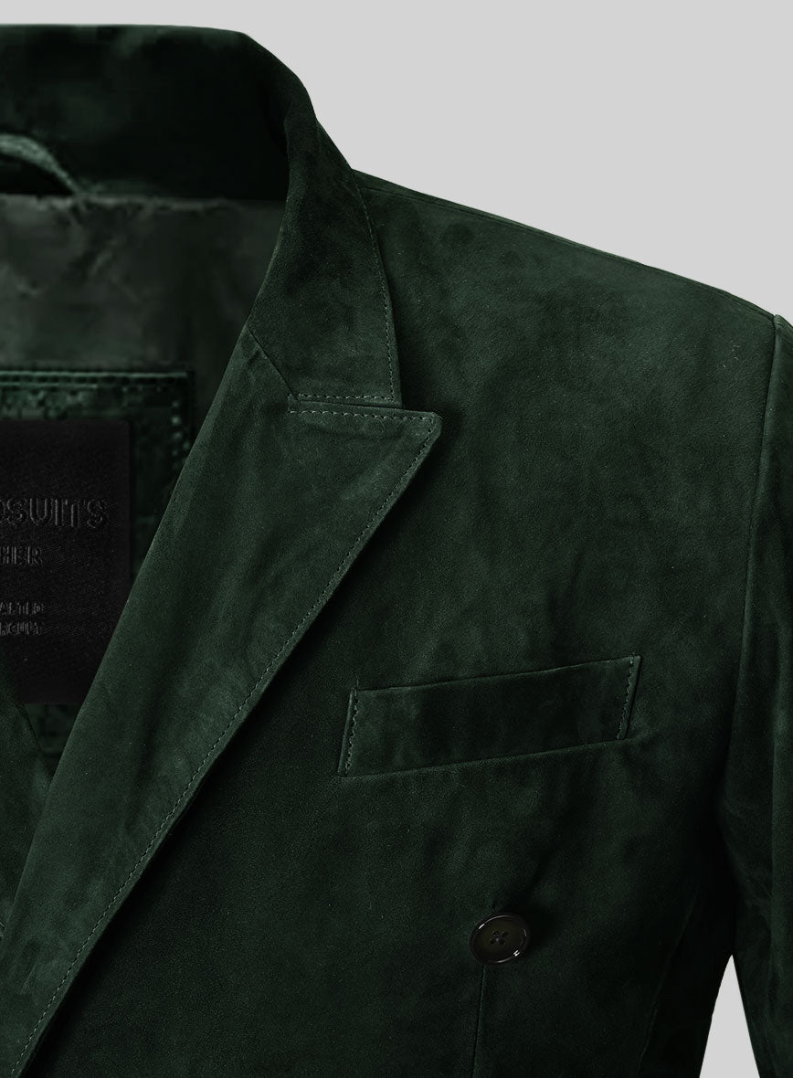 Timber Green Suede Double Breasted Blazer - StudioSuits