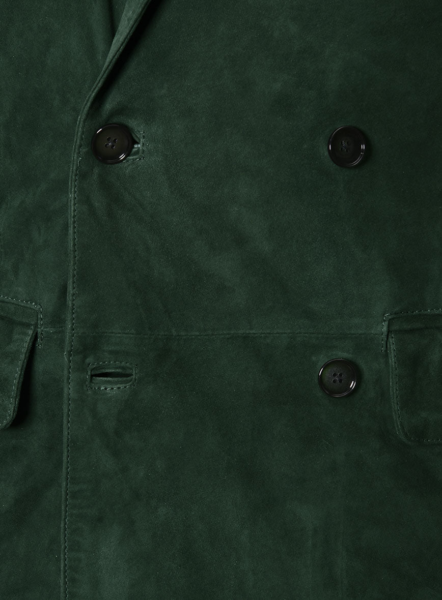 Timber Green Suede Double Breasted Blazer - StudioSuits