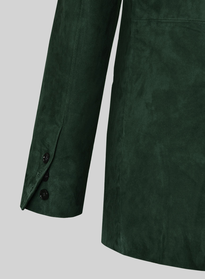 Timber Green Suede Double Breasted Blazer - StudioSuits