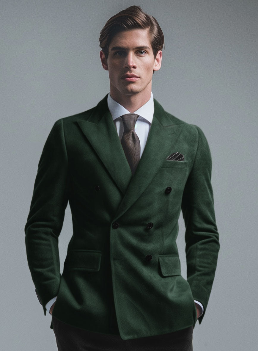 Timber Green Suede Double Breasted Blazer - StudioSuits