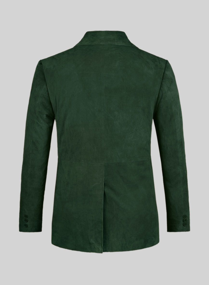 Timber Green Suede Leather Pea Coat - StudioSuits