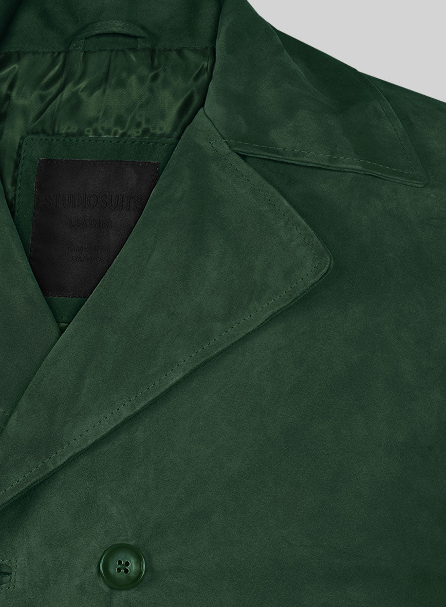 Timber Green Suede Leather Pea Coat - StudioSuits