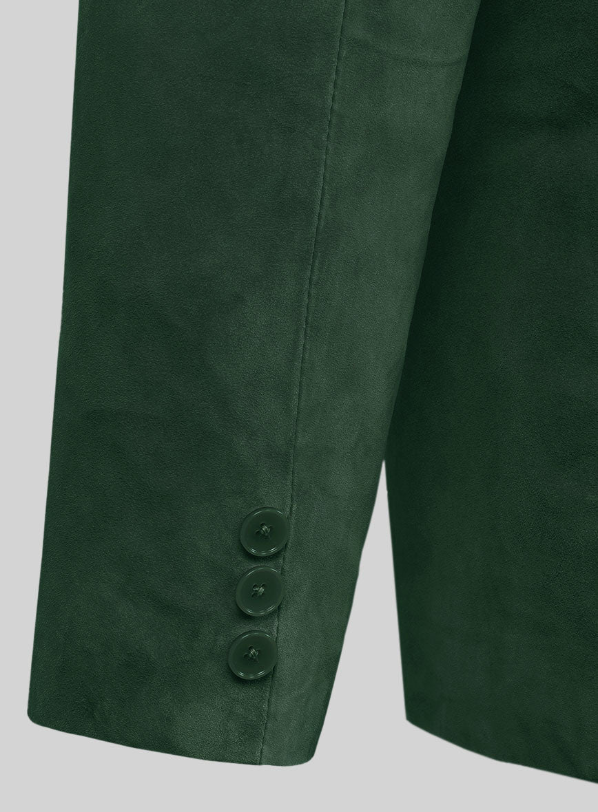 Timber Green Suede Leather Pea Coat - StudioSuits