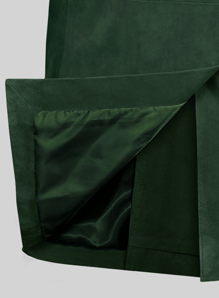 Timber Green Suede Leather Pea Coat - StudioSuits