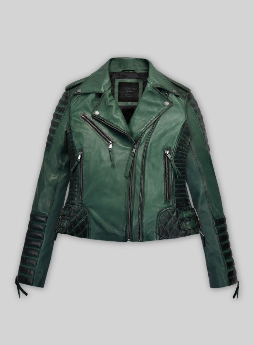 Women's Valencia Burnt Green Leather Jacket - StudioSuits