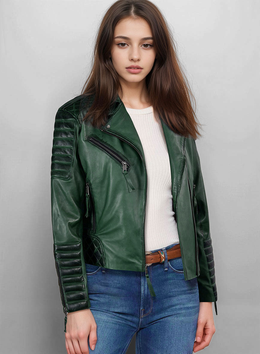 Women's Valencia Burnt Green Leather Jacket - StudioSuits