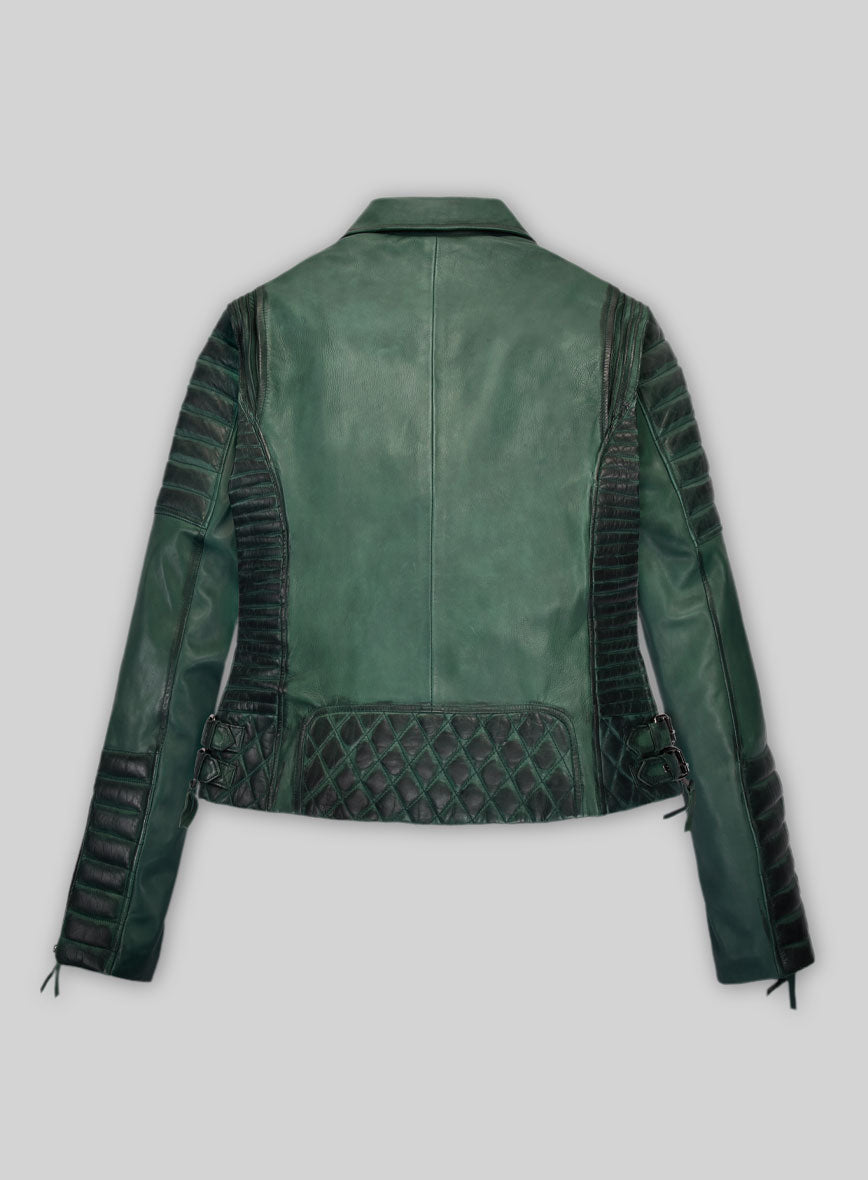 Women's Valencia Burnt Green Leather Jacket - StudioSuits