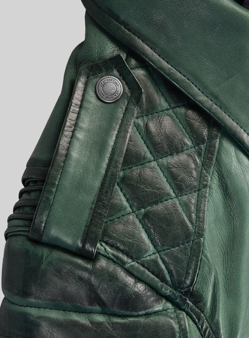 Women's Valencia Burnt Green Leather Jacket - StudioSuits