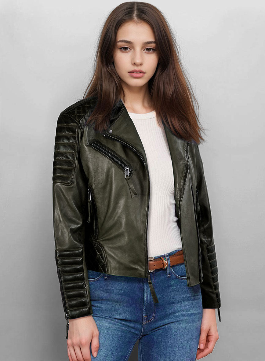 Women's Valencia Burnt Olive Leather Jacket - StudioSuits