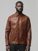 Valor Tan Brown Leather Shirt - StudioSuits