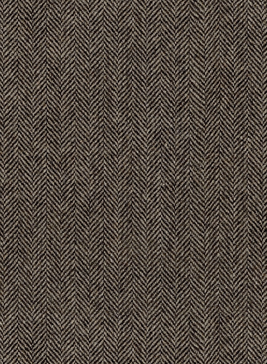 Vintage Dark Brown Herringbone Tweed Pants - Leather Trims - StudioSuits