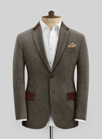 Vintage Dark Brown Herringbone Tweed Suit - Leather Trims - StudioSuits