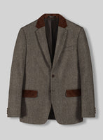 Vintage Dark Brown Herringbone Tweed Suit - Leather Trims - StudioSuits