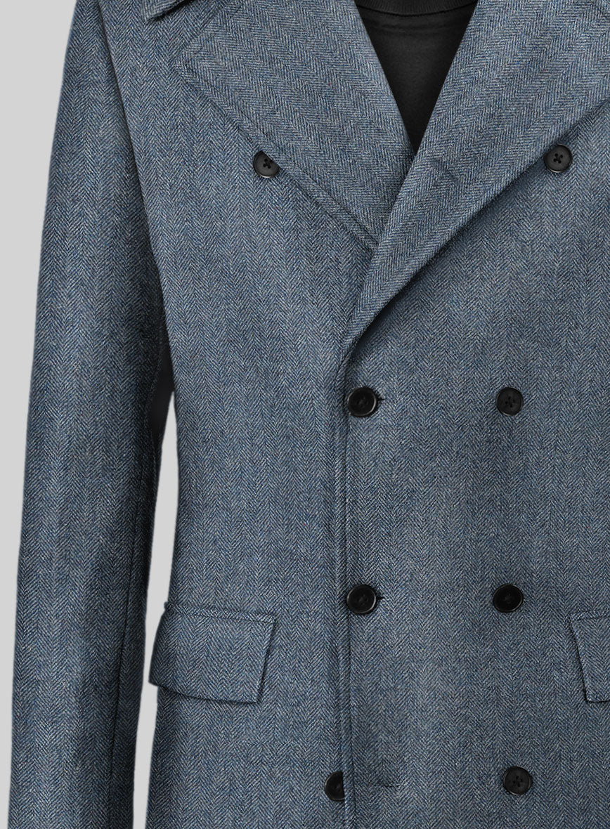 Vintage Herringbone Blue Tweed GQ Overcoat