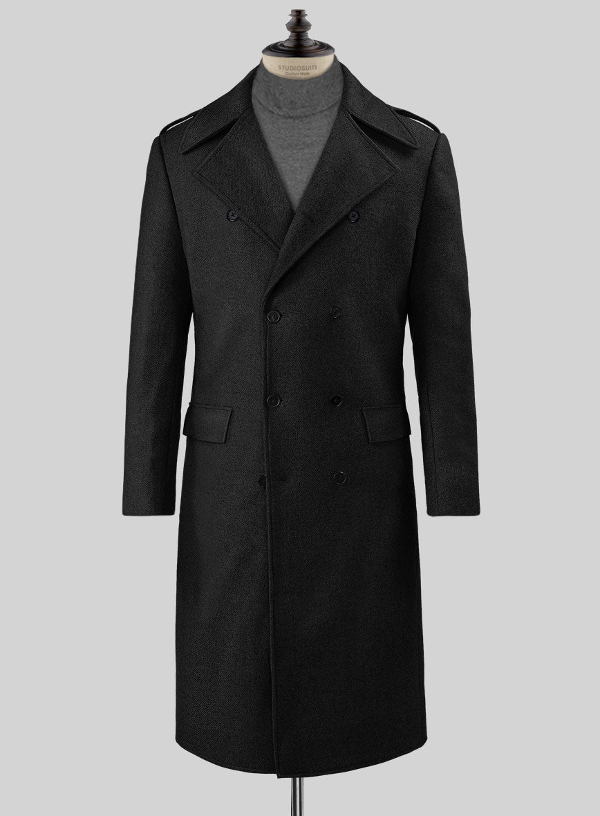 Vintage Plain Black Tweed GQ Overcoat - StudioSuits