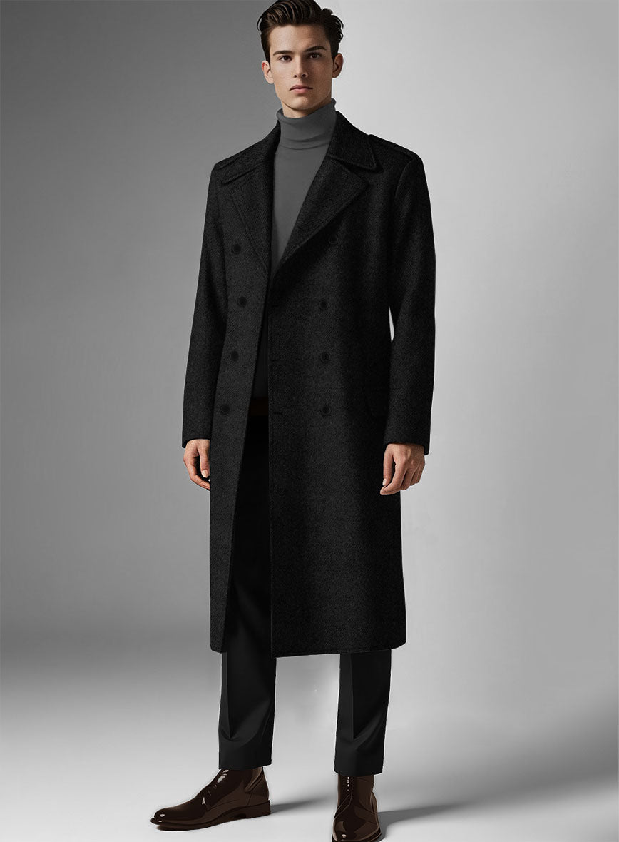 Vintage Plain Black Tweed GQ Overcoat - StudioSuits