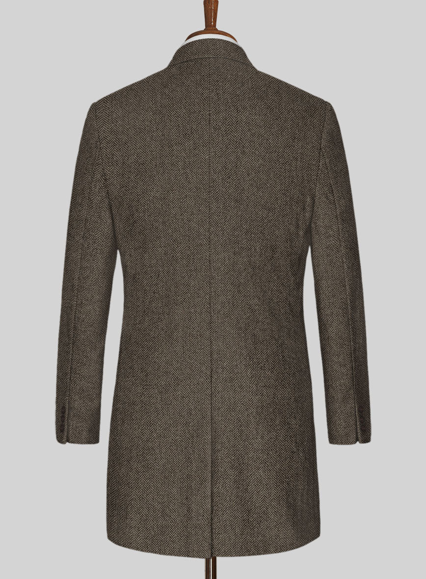 Vintage Dark Brown Herringbone Tweed Overcoat - StudioSuits