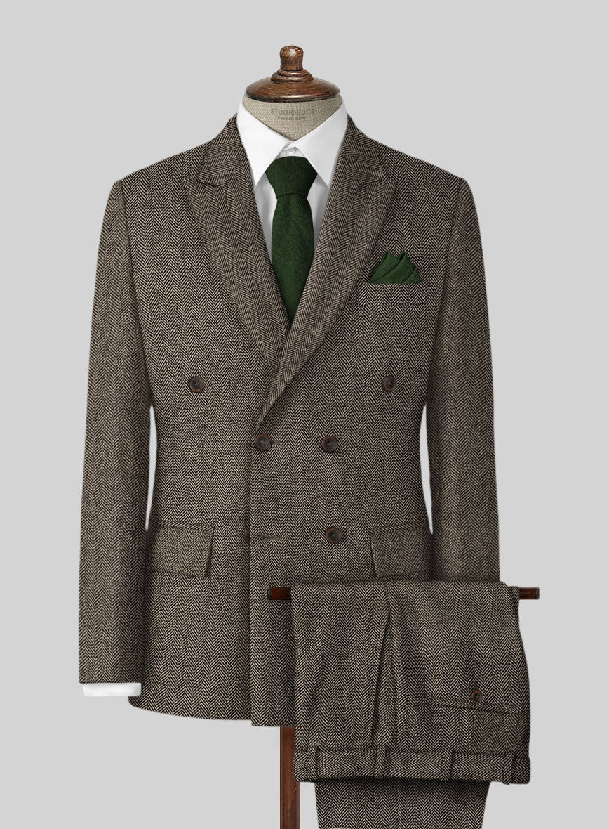 Vintage Dark Brown Herringbone Tweed Suit - StudioSuits