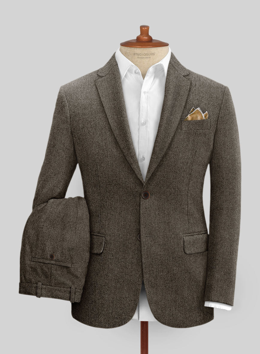 Vintage Dark Brown Herringbone Tweed Suit - StudioSuits