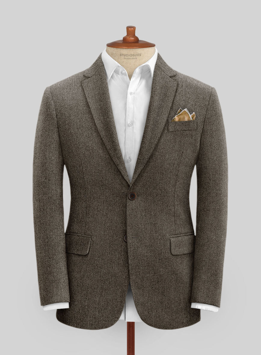 Vintage Dark Brown Herringbone Tweed Suit - StudioSuits