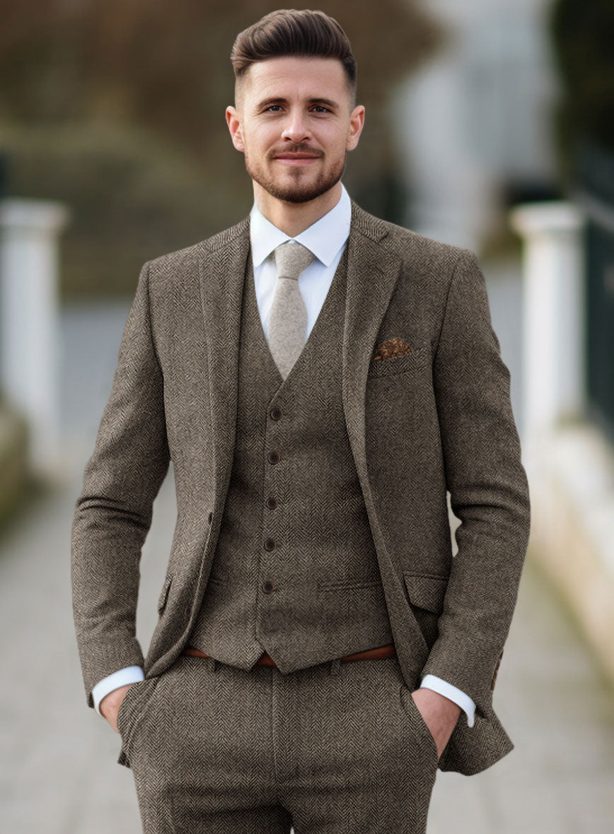 Vintage Dark Brown Herringbone Tweed Suit – StudioSuits