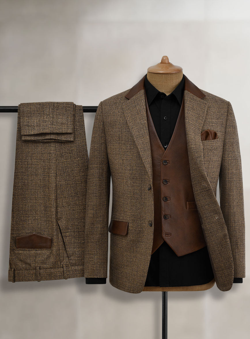 Vintage Glasgow Brown Tweed Suit - Leather Trim - StudioSuits