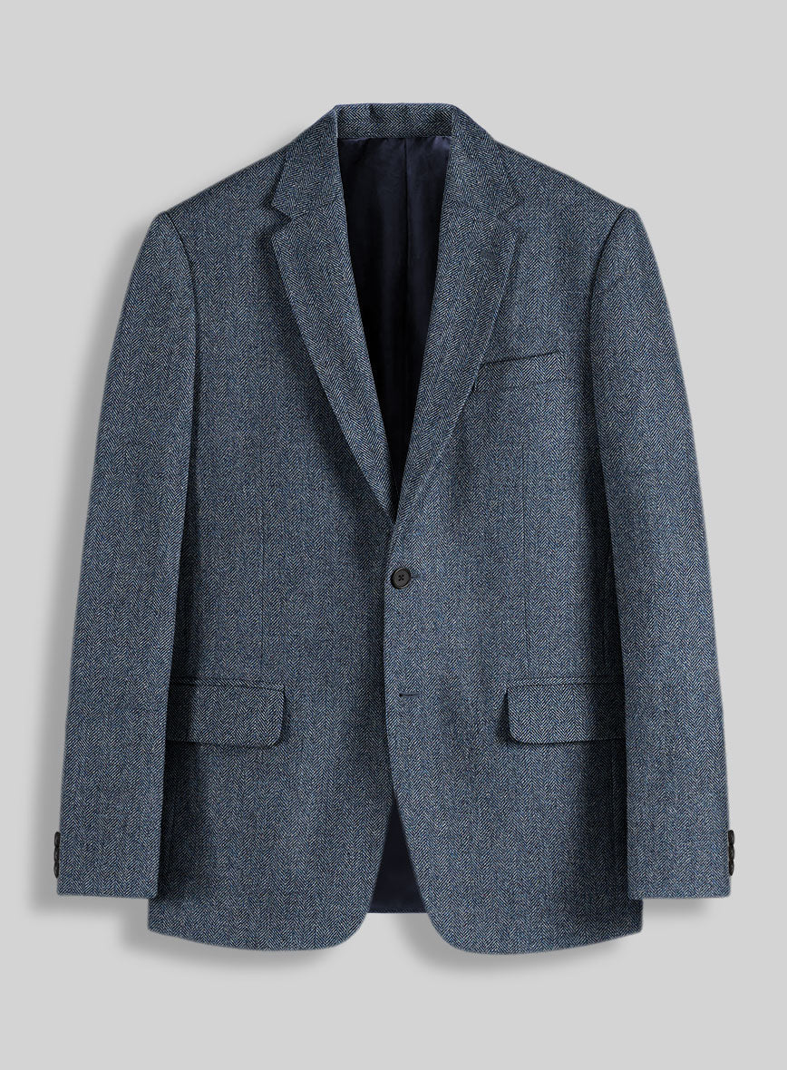 Vintage Herringbone Blue Tweed Jacket - StudioSuits