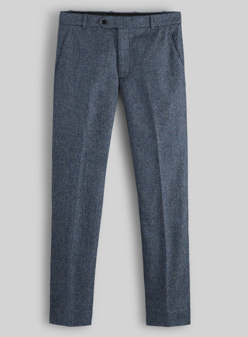 Vintage Herringbone Blue Tweed Pants - StudioSuits