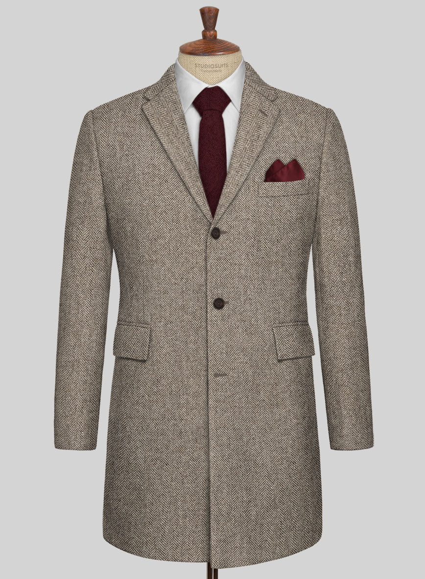 Vintage Herringbone Brown Tweed Overcoat - StudioSuits