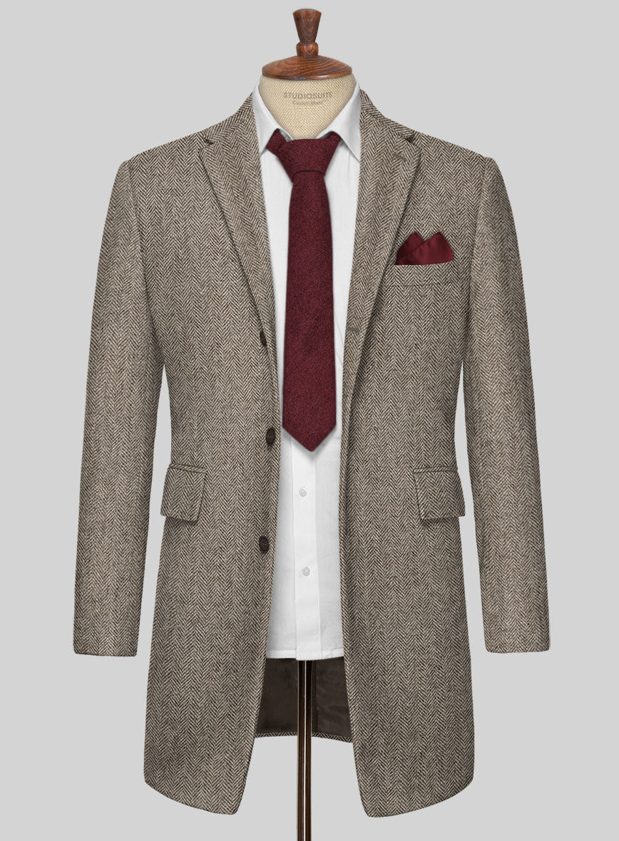 Vintage Herringbone Brown Tweed Overcoat - StudioSuits