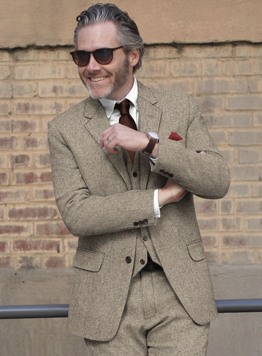 Vintage Herringbone Brown Tweed Jacket - StudioSuits