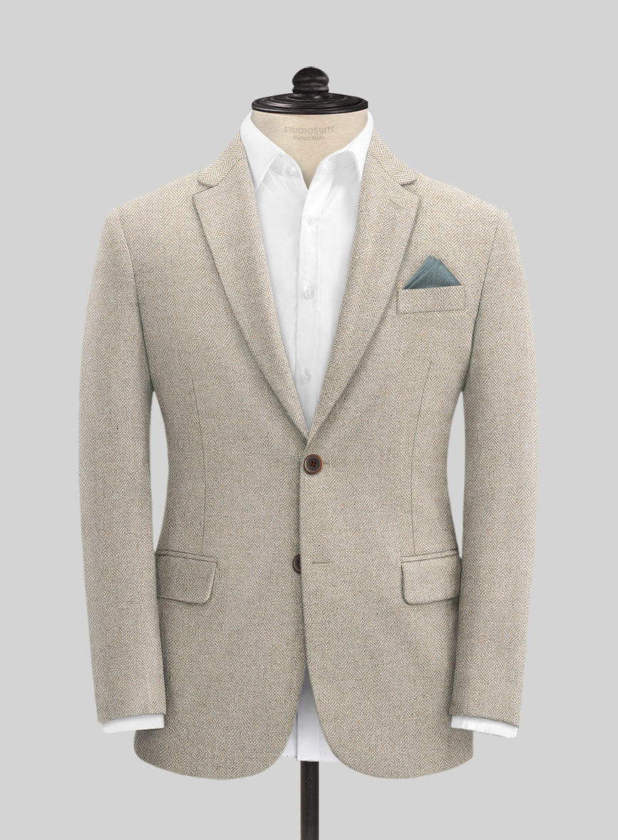 Vintage Herringbone Light Beige Tweed Jacket - StudioSuits