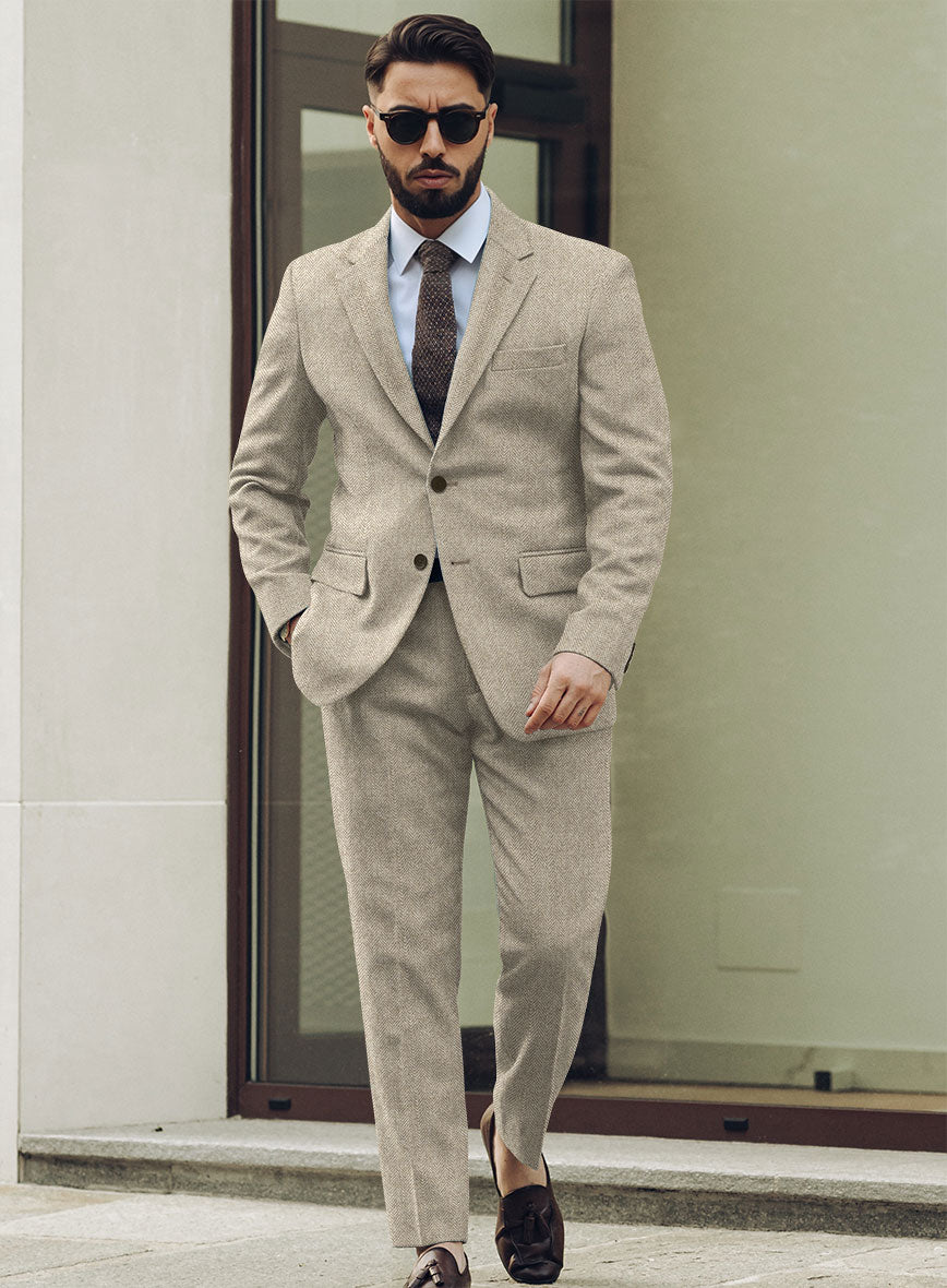 Vintage Herringbone Light Beige Tweed Suit - StudioSuits