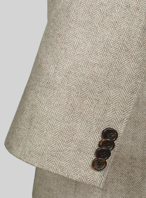 Vintage Herringbone Light Beige Tweed Long Coat - StudioSuits