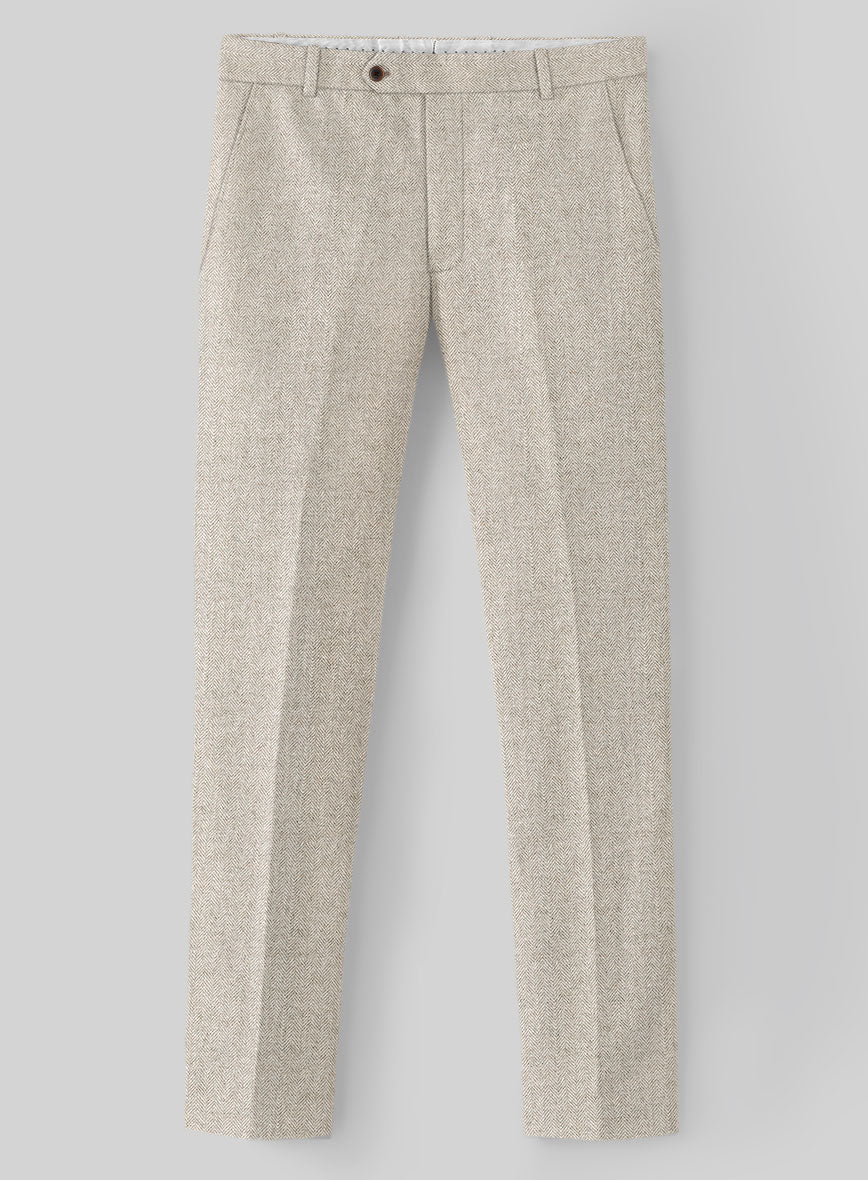 Vintage Herringbone Light Beige Tweed Pants