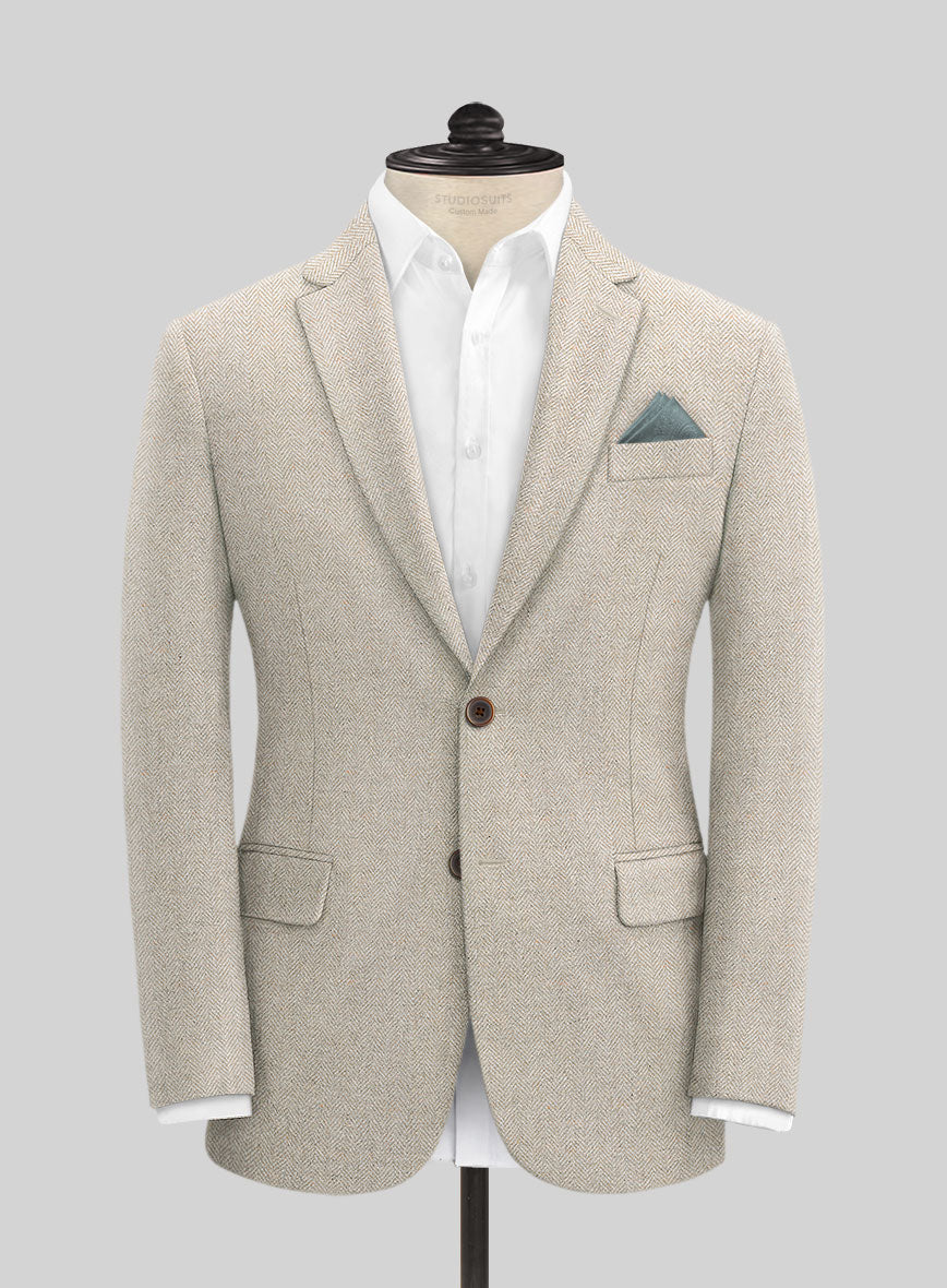 Vintage Herringbone Light Beige Tweed Suit - StudioSuits