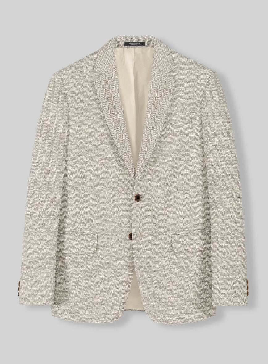 Vintage Herringbone Light Beige Tweed Suit - StudioSuits