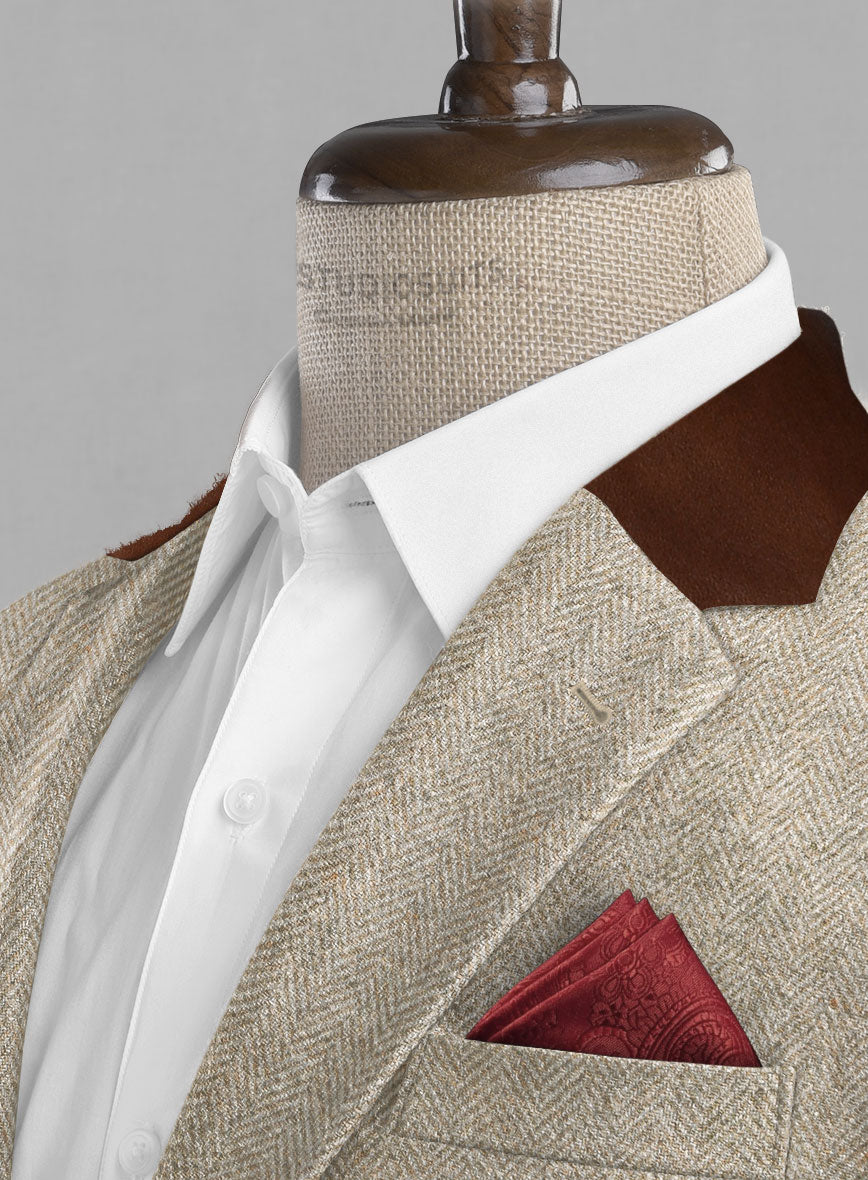 Vintage Herringbone Light Beige Tweed Suit - Leather Trims - StudioSuits