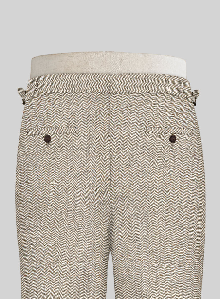 Vintage Herringbone Light Beige Tweed Highland Trousers - StudioSuits