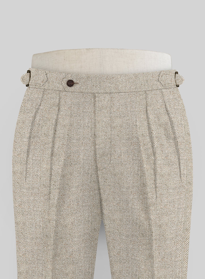 Vintage Herringbone Light Beige Tweed Highland Trousers - StudioSuits