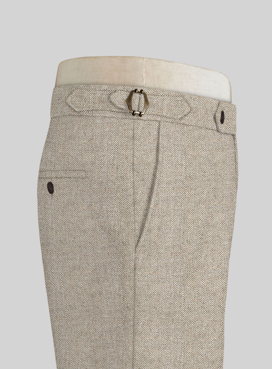 Vintage Herringbone Light Beige Tweed Highland Trousers - StudioSuits